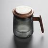 400ML Stripe Heat Resistant Glass Tea Water Separation Tea Cup With Wood Handle Brewing Flower Puer Cups Kung Fu Tea Mug Set