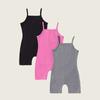 Girls Ribbed Knit Sleeveless Jumpsuit Set 3 Pack Stretchy Soft Fabric Comfortable Fit Casual One-Piece Outfit for Toddlers and Kids