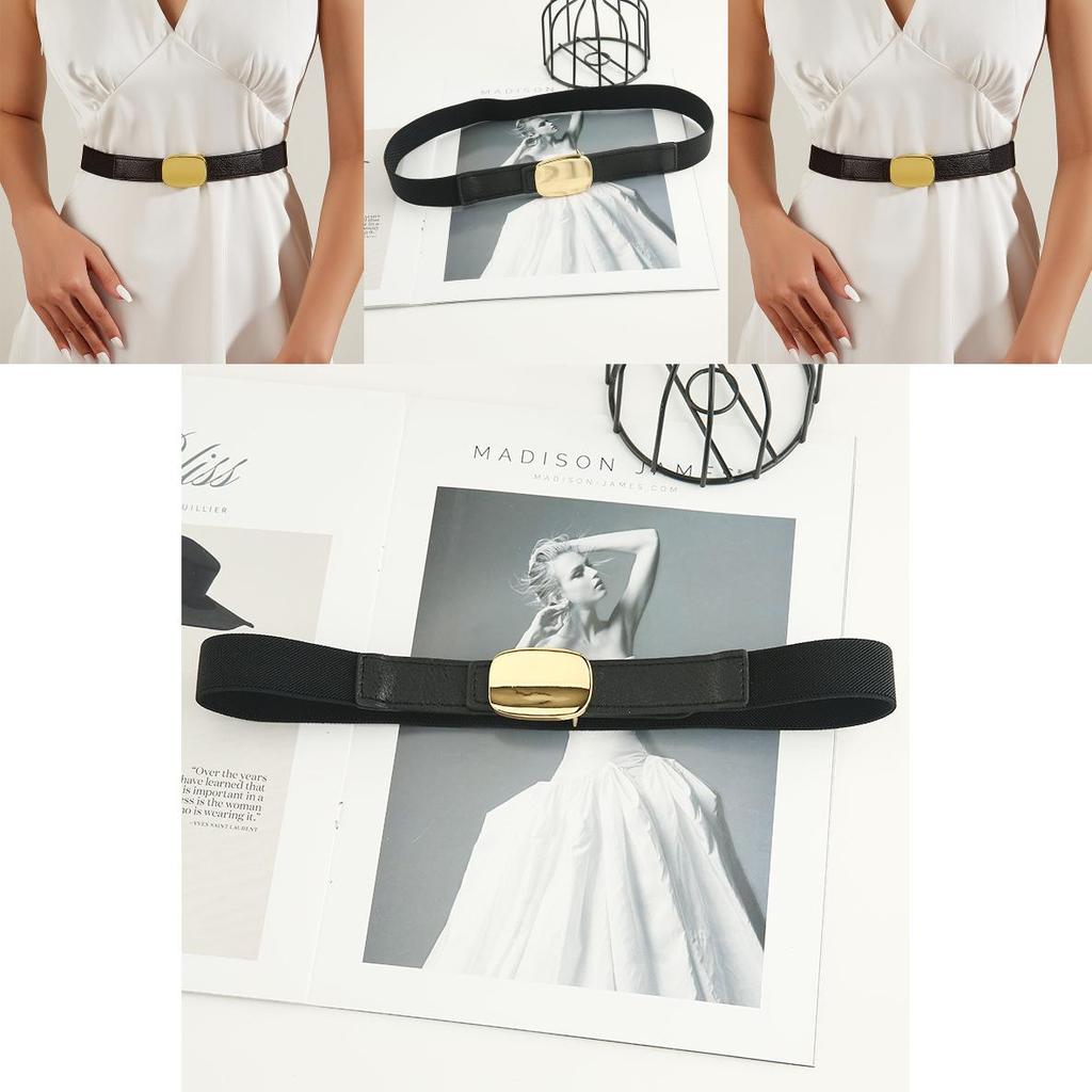 Damen Elastischer Taillengürtel Metalllegierung Schnalle Mode Kleid Accessoire Schwarz Herbst Winter