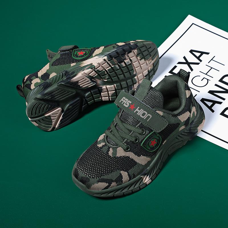 Children's Camouflage Shoes Velcro Running Shoes Lightweight Sports Shoes Student Outdoor Training Shoes