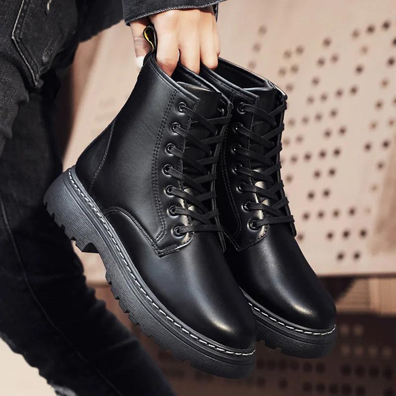 

Ботинки для мужчин Высокие туфли для мужчин Британский стиль Тренд Универсальные ботинки для инструментов Модные ботинки Осень-зима Мужская обувь 44 чёрный