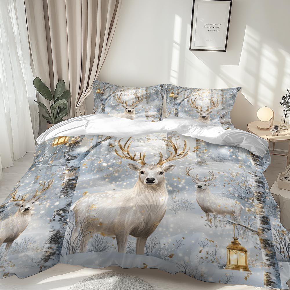 MOKALALA 2/3pcs Snowy Forest Pattern Duvet Cover Set Winter Themed Bed Cover Set Elegant Bedding Set 1 Duvet Cover