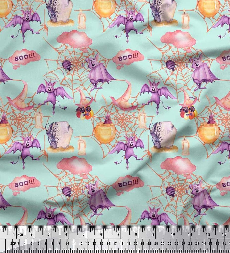 Soimoi Japan Crepe sateng stoff flaggermus, heks lue & trylledrikk Halloween dekor stoff trykt meter 42 tommer