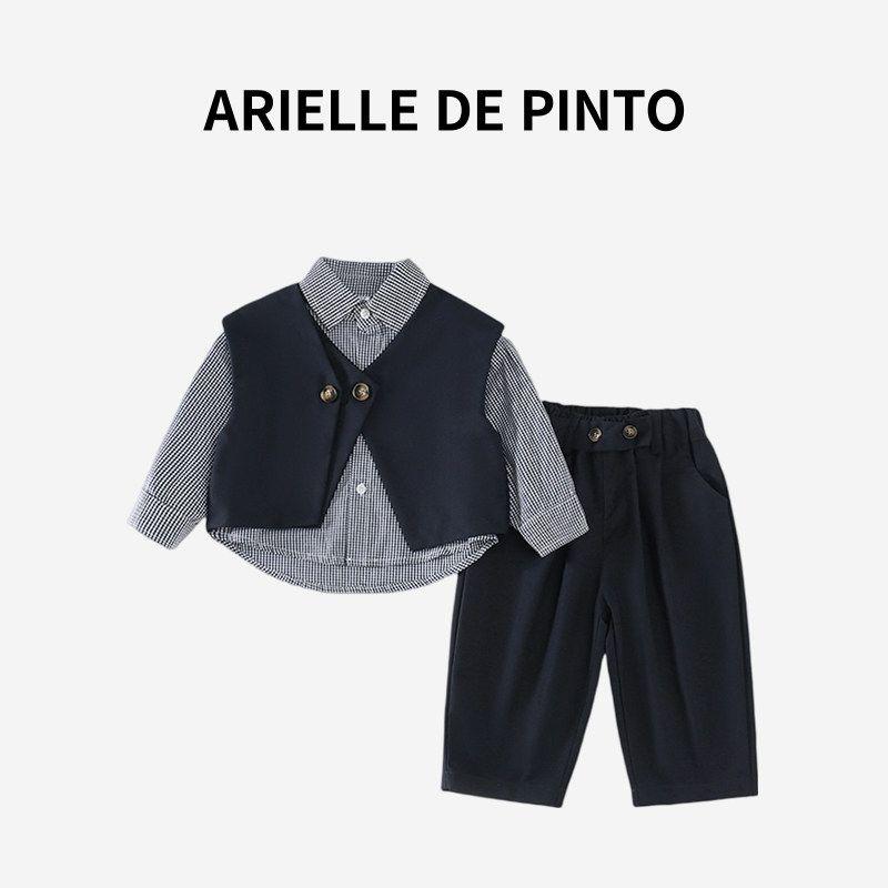 French Arielle De Pinto Boys New Spring Suit Three-Piece Set Shirt Shirt Vest Navy Blue Suit Tibetan youth 140