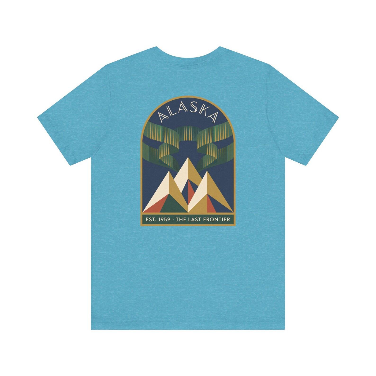 Alaska Northern Lights Art Deco T-Shirt | Retro Aurora Mountain Graphic Tee | Alaska State Pride XL