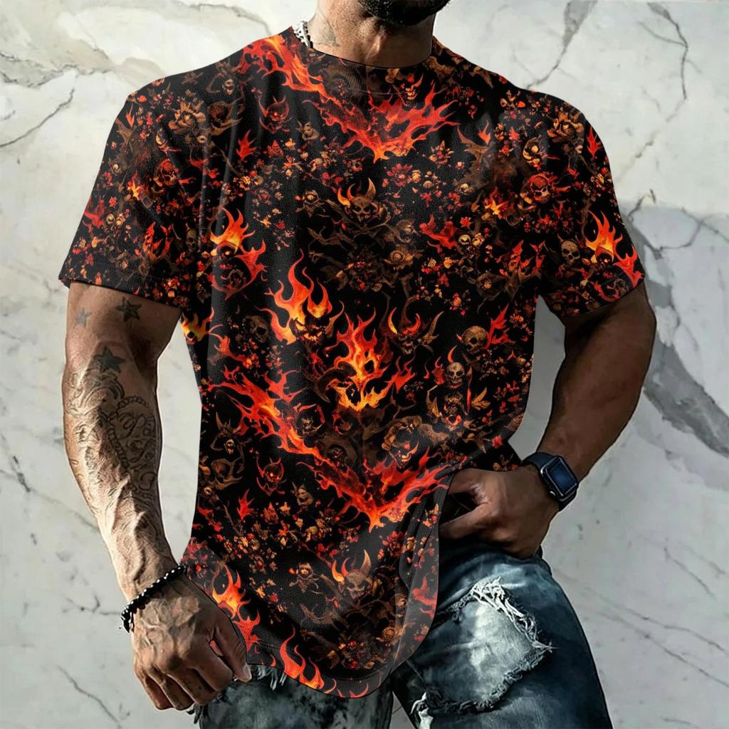 Men's Halloween Print Vintage Texture Short Sleeve T Shirt Loose Breathable Summer Sports Street Casual Daily Wear Top