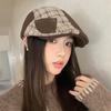 Vintage Plaid Forward Hat Autumn and Winter Hat Women's Splicing Newsboy Hat Fashion Versatile Beret