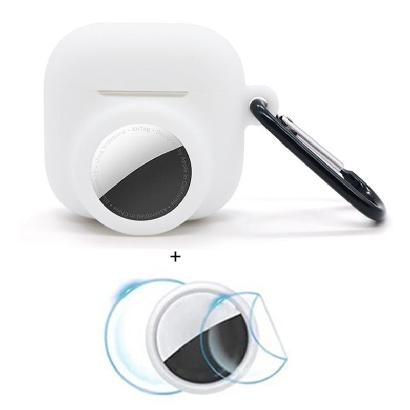 

Для Apple AirPods 4/AirTag Силиконовый чехол Чехол-трекер для наушников с карабином, с набором пленок для передней и задней стороны B