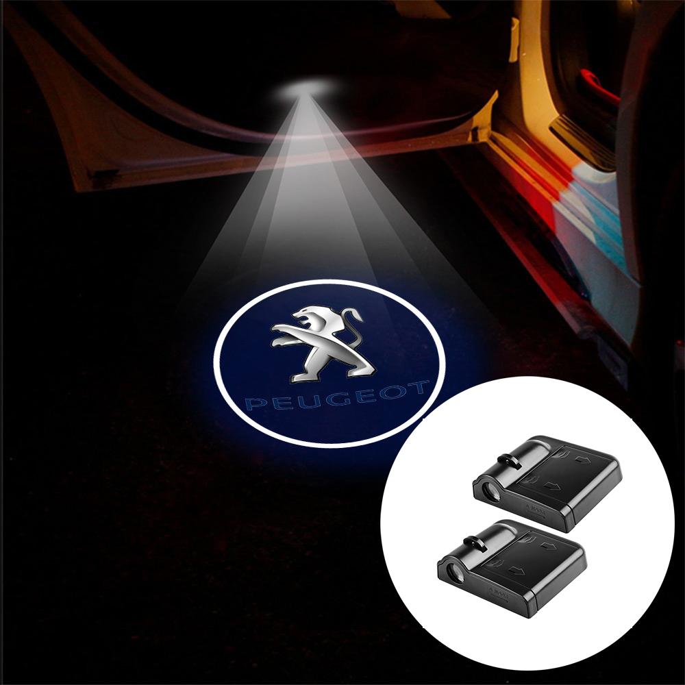 

2026 Hot Car Sticker 2PCS Wireless HD Welcome Lights Car Door Emblem Projector LED Accessories For PEUGEOT 107 206 2008 3008 400 for peogeot