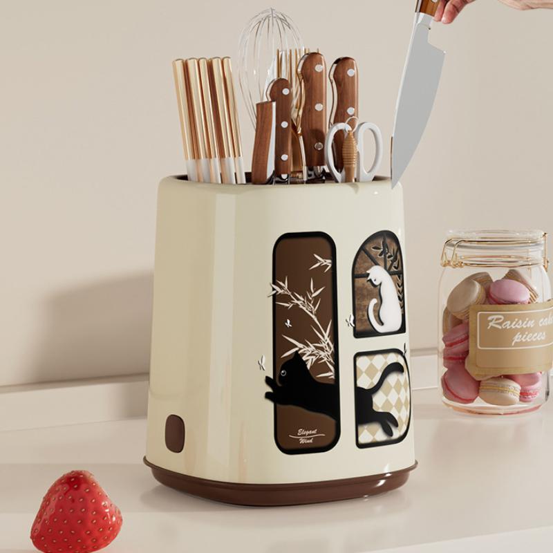Knife Holder Multifunctional Kitchen Counter Storage Retro Plastic Chopstick Organizer Space Saving Home Use