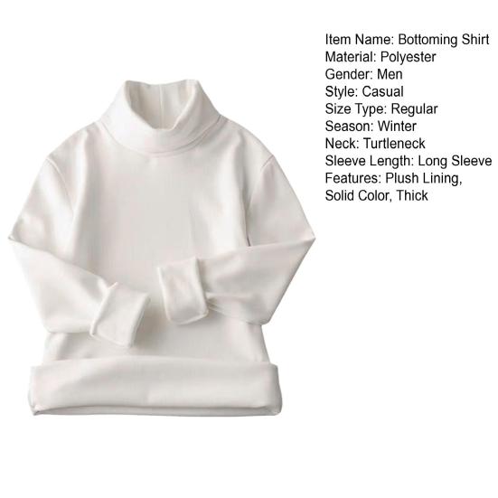 Men Bottoming Thermal Shirt Solid Color Turtleneck Pullover Autumn Winter Loose Fleece Lined Base T-shirt Top for Outdoor