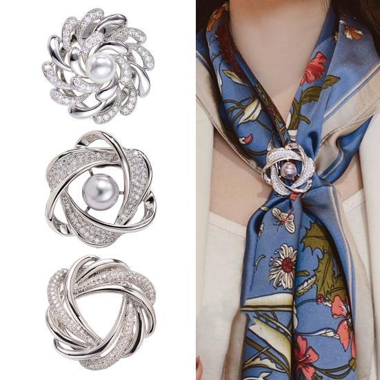 Scarf Ring Clip for Women Rhinestone Flower Belt Scarf Slide Buckle Metal Floral Shawl Brooch Ties Clips for Dress Shirts Clothing Accessories