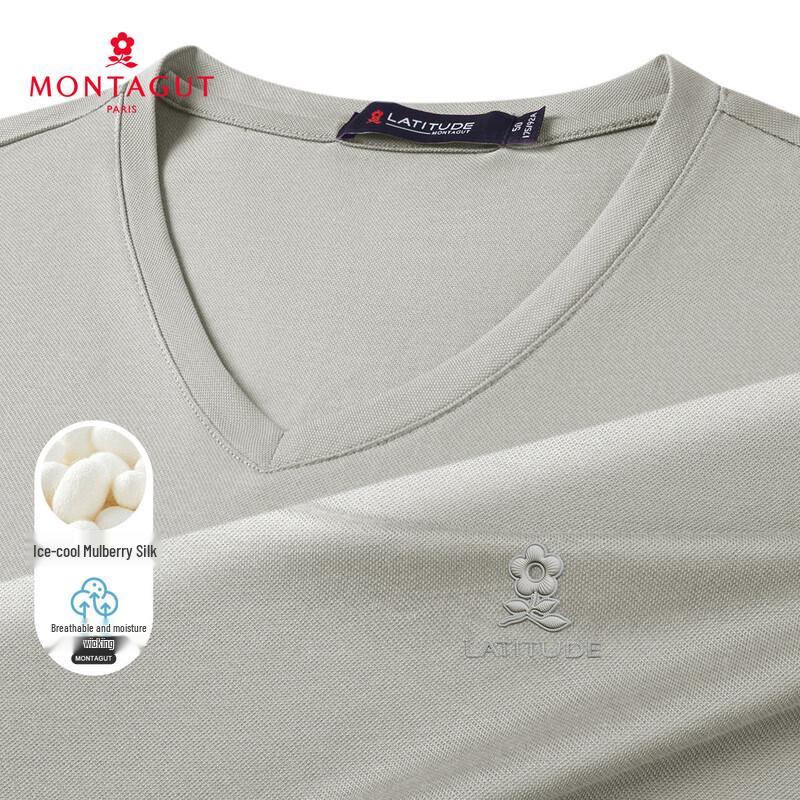 MONTAGUT Men s Ice-Cool Mulberry Silk Blend V-Neck T-Shirt 50