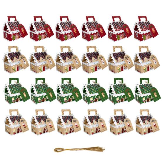 24 Pcs Christmas Gingerbread House Gift Box Paper House Treat Boxes for Holiday Party Favors Cookie Candy Gifts Packaging