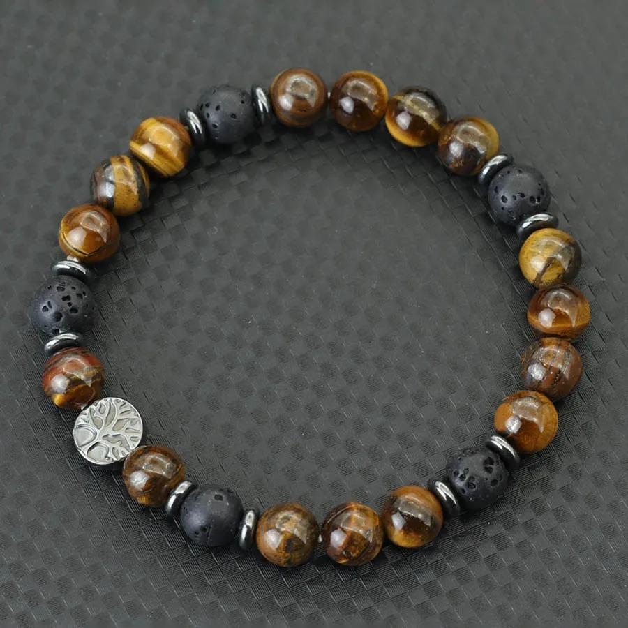 2026 Nytt Herrarmband Handgjort Livets Träd Armband Naturliga Tig ögon Lavasten Pärlarmband