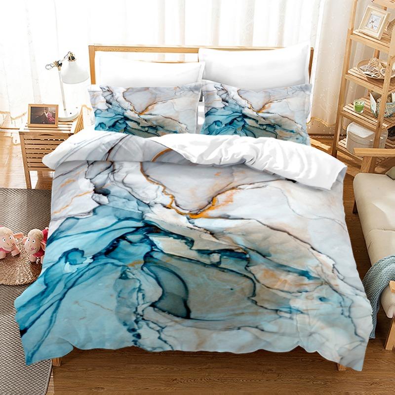 Blue Green Multicoloured Marble Print Doona Duvet Quilt Cover Bedding Set