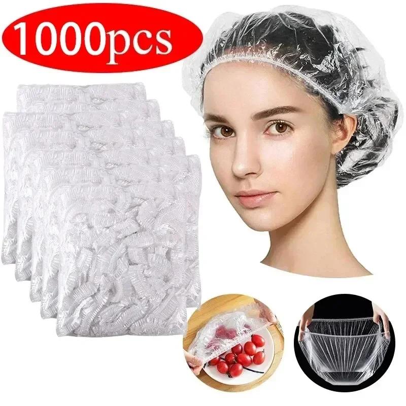 100/200 Pcs Disposable Children Adult Shower Cap Women Hair Bonnet Wrap Cover Food Grade Food Cover Elastic Mesh Shape Plate
