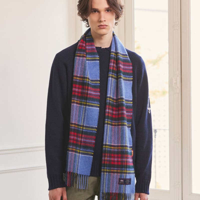 ABRAHAM MOON Merino Wool Muffler 25cm - Blue Vintage Stuart