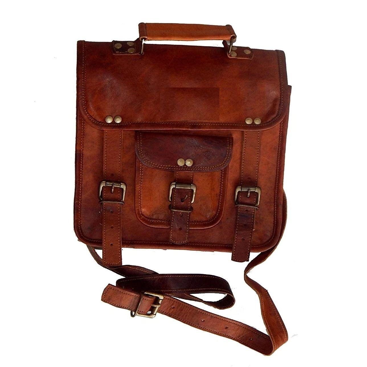 

Полностью вощеная винтажная натуральная мужская кожаная сумка-портфель через плечо 11 x 9 x 3 in