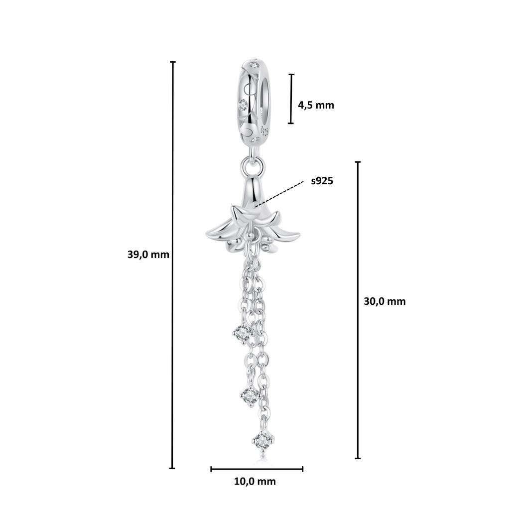 Lily with hanging crystals silver pendant beads silver 925