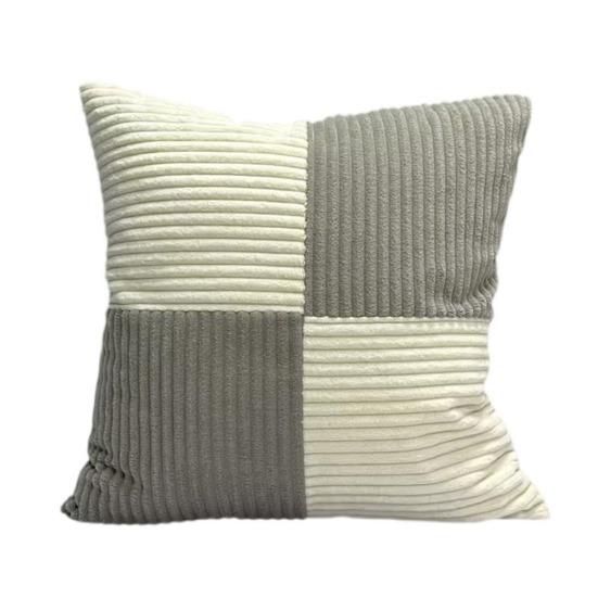 Kissenbezug mit Streifenmuster, Kontrastfarbe, Patchwork, versteckter Reißverschluss, 45 x 45 cm