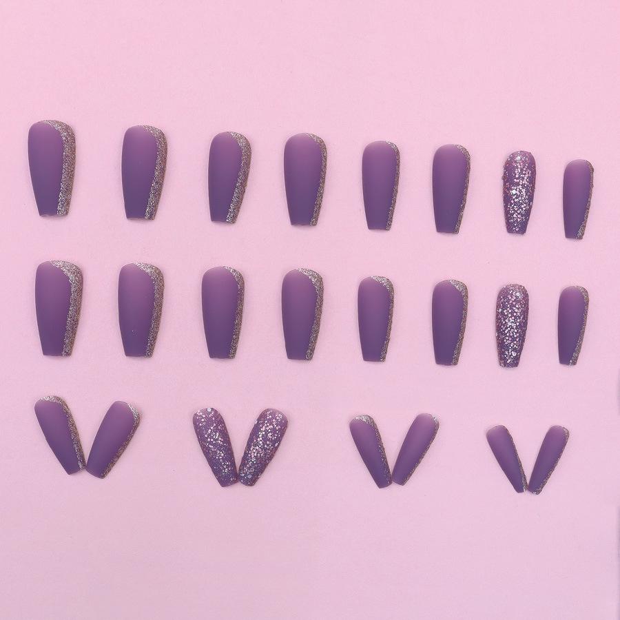 24 Pieces Scrub texture grape purple temperament Muse medium and long nail art piece advanced flash ballet nail wear nail