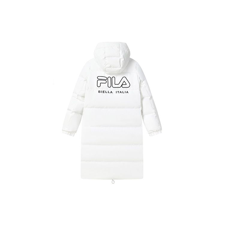 Fila Solid Color Logo Simple Casual Long Hooded Down Jacket Women Outerwear White F11W249906FWT