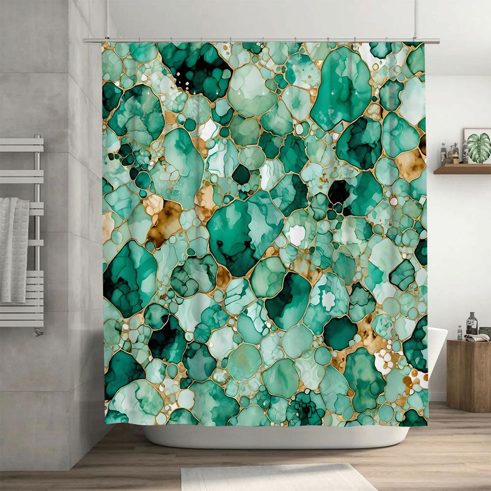 Luxury Green Marble Pattern Shower Curtain Waterproof Fabric Decorative Bath Accessories for Bathroom Decoration Set Size: 72x84