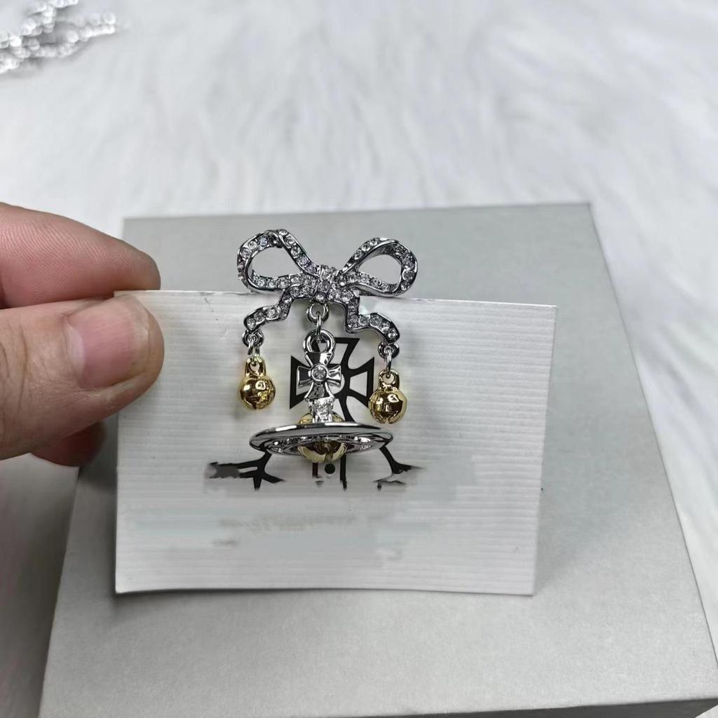 Kaiserinwitwe Cixi Silberne Weihnachtsklingel Brosche & Halskette mit Saturn-Schleife - Eleganter High-End Schmuck für Damen