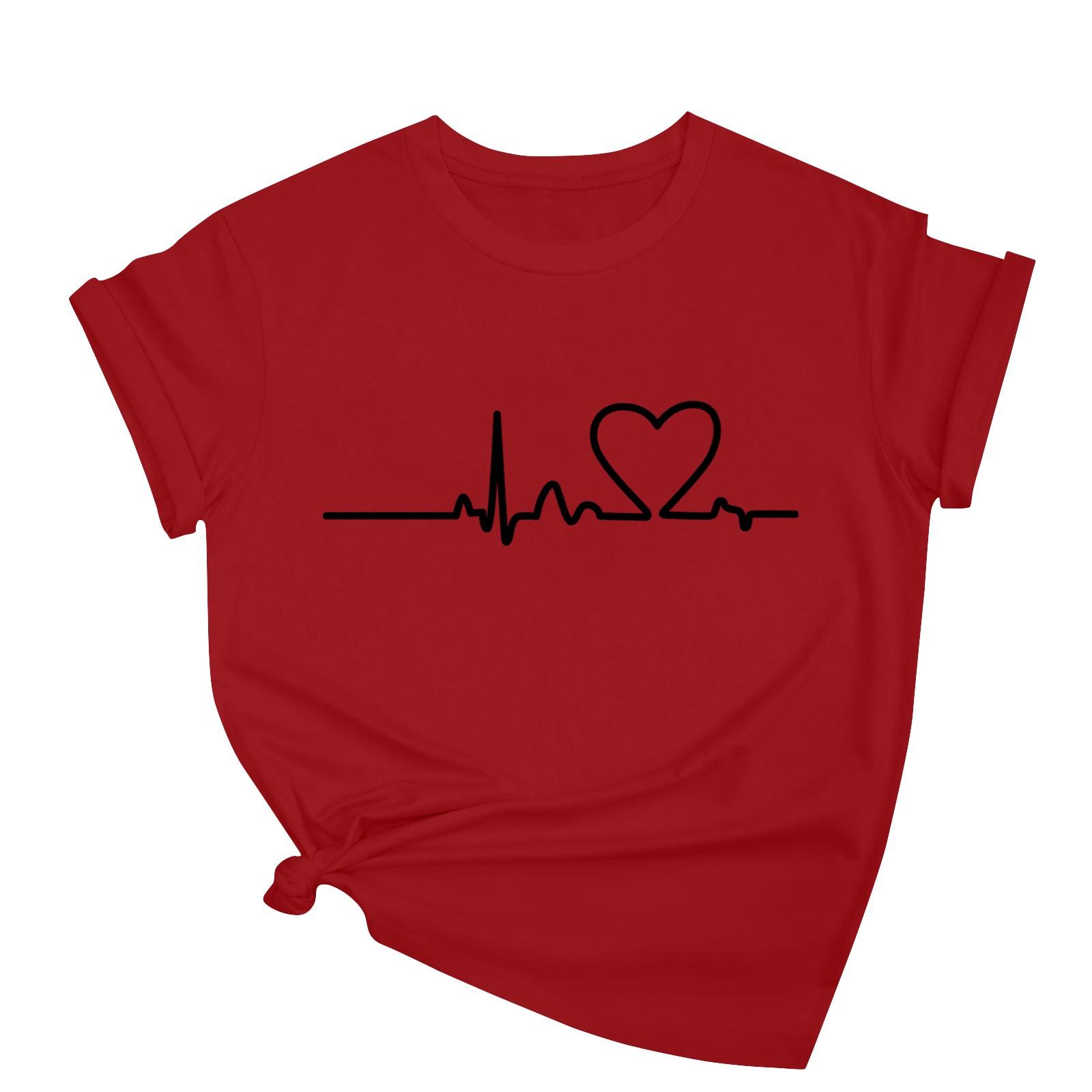 

Женская повседневная свободная футболка с принтом ко Дню святого Валентина, круглый вырез, пуловер, топ с короткими рукавами S красный