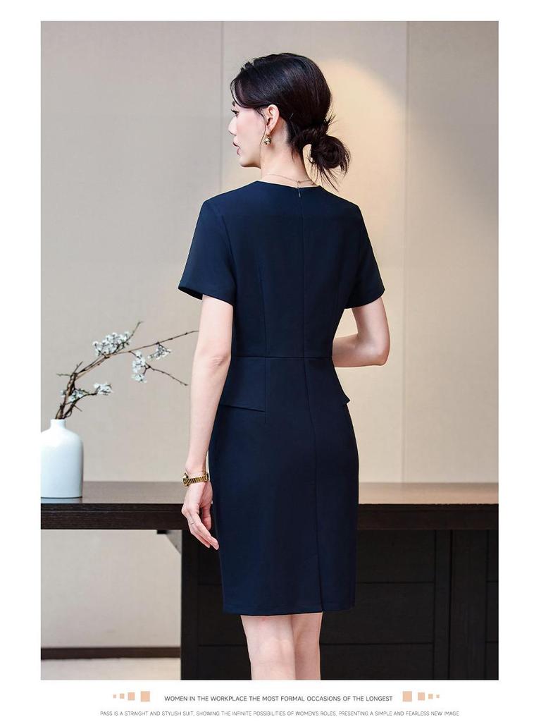 Women's Short-Sleeve Summer Waist-Cinching Workwear Dress for Jewelry Store or Salon