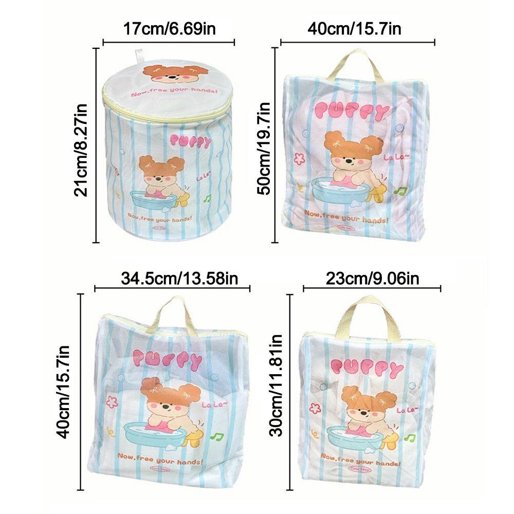 Cute Cartoon Cat Puppy Zippered Mesh Laundry Bags Anti-deformation Anti-Winding Protective Washing Bag Breathable Laundry Care