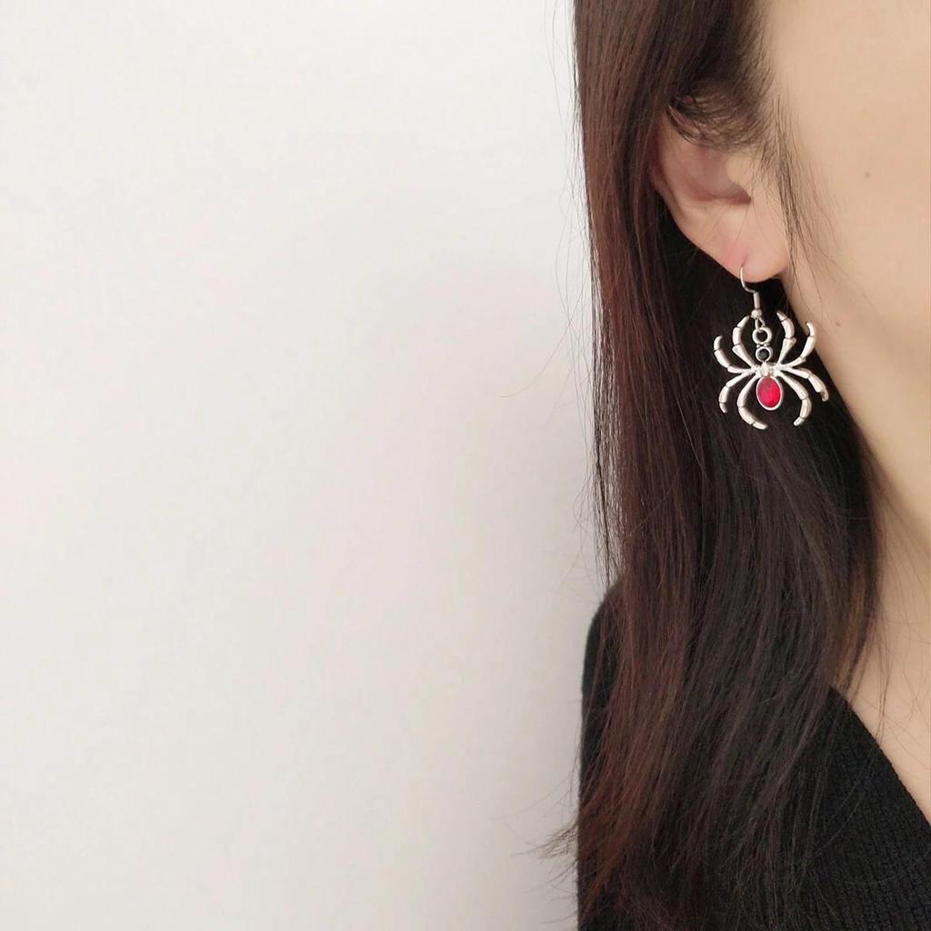 Retro Gothic Spider Rhinestone Necklace & Earrings Set for Halloween