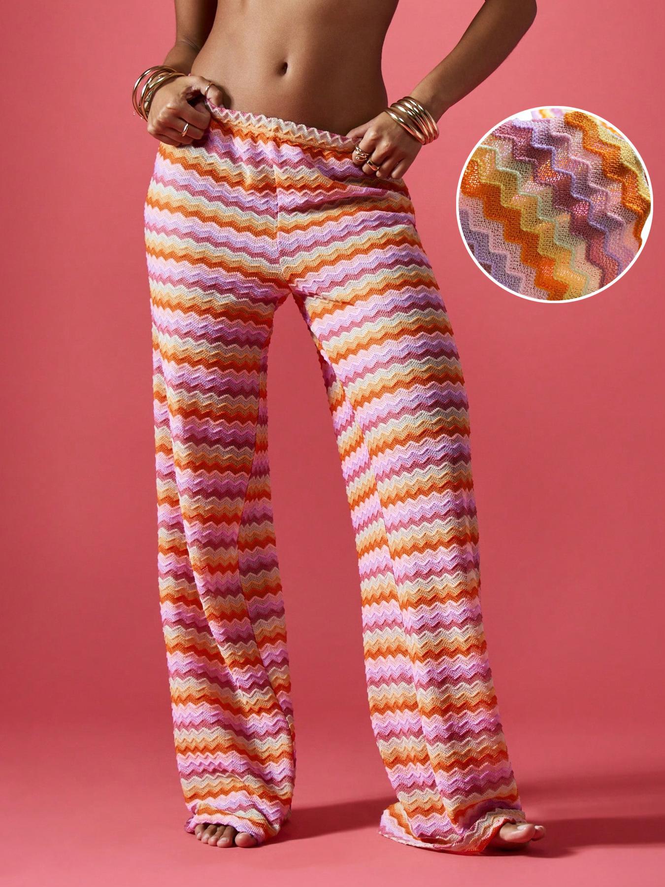 European & American Style Casual Striped Color-Block Wide-Leg Pants Extra Large
