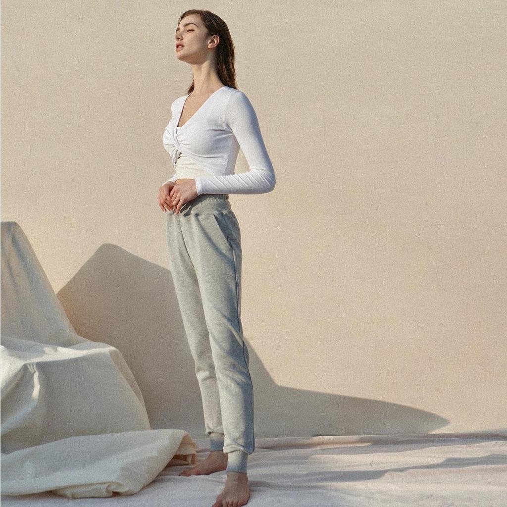 2024 Spring Women's Crisscross Yoga Top - Sexy Long Sleeve Solid Color Fitness T-Shirt