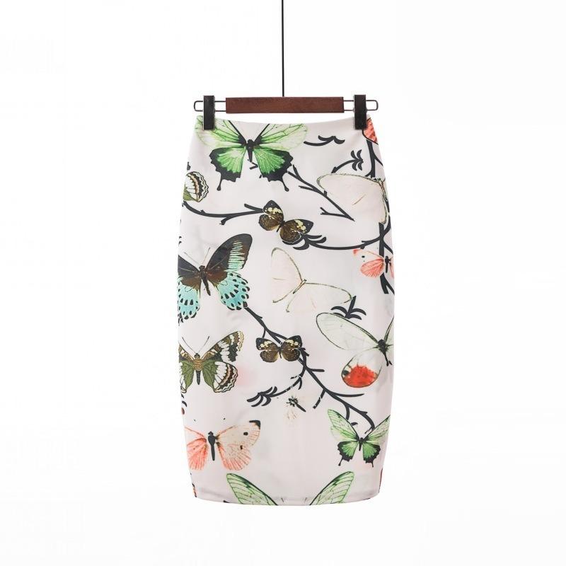 Printed Elegant Temperament Skirt Ladies Fashion Floral Bag Hip Skirt Sexy Summer Cool Retro Style