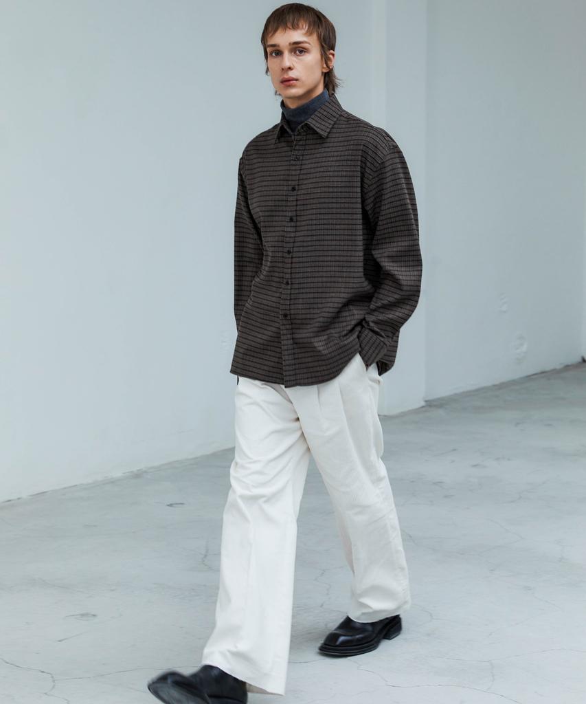 TRIP LE SENS Fine Wool Classic Check Shirt_Gray Brown
