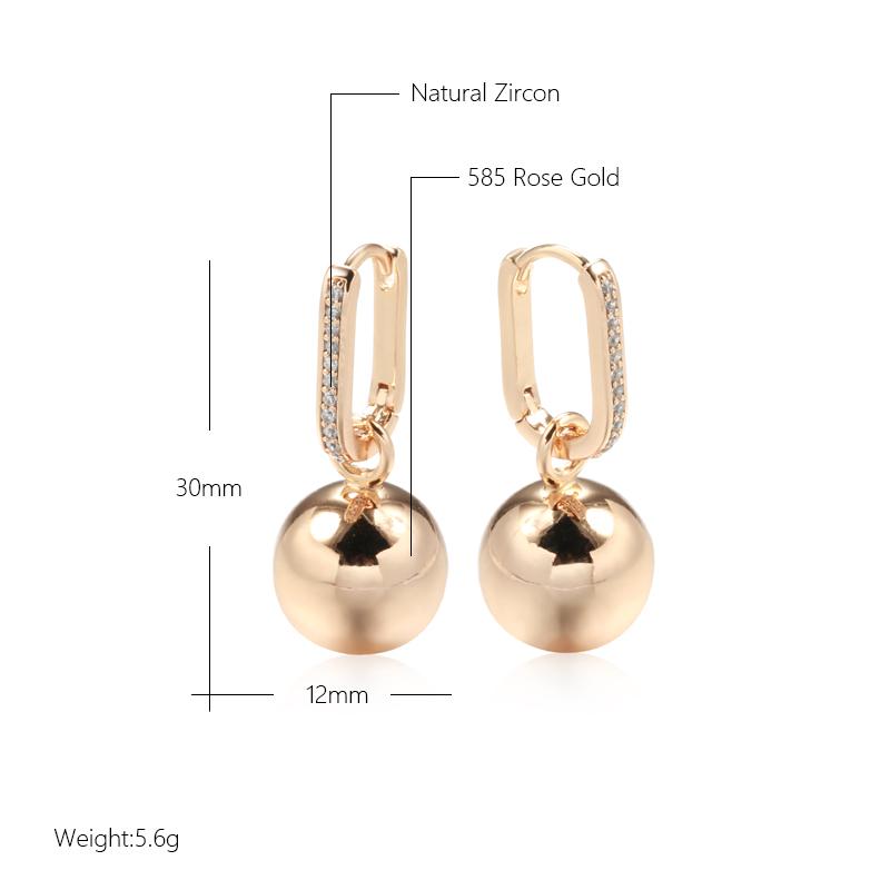 New Retro Glossy Spherical Long Earrings Rose Gold Color Fashion Wedding Jewelry Unique Modern Metal Drop Earrings