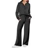 Women's Half Zip Lapel Long Sleeve Sweatshirt Wide Leg Pants Two Piece Tracksuit Solid Loose Casual Loungewear Set