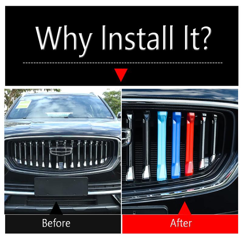 3PCS Tri Color Car Front Grill Decor Sticker Racing Grille Strip Cover Trim Accessories For Geely Monjaro Kx11 Manjaro  2024
