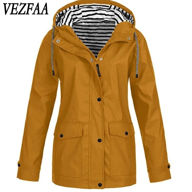 VEZFAA Women's Fashion Casual Stripe Print Autumn Winter Long Sleeve Hooded Jackets & Coats