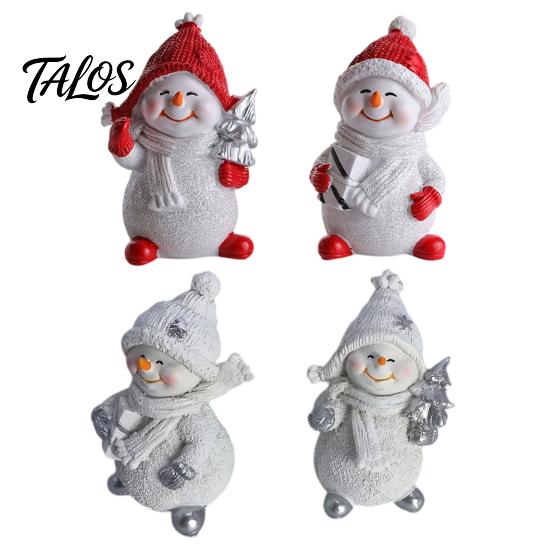 Snowman Collectibles for Christmas 2Pcs Figurine, Cute Tabletop Decor, Resin Snow Statue with Festive Winter Home Decor Knit Hat Scarf Mantel