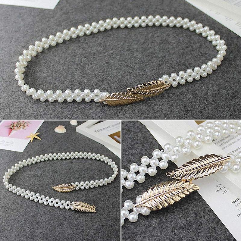 

Pearl Belt For Women, Decorative Waist Chain, Perfect For Pairing With Dresses, Thin Elastic, Korean Fashion Accessory One Size