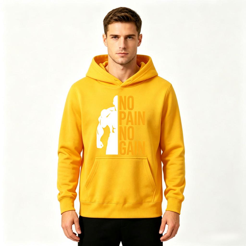 Men's No Pain No Gain Print Pullover Hoodie Casual Long Sleeve Athletic Sweatshirt for Men