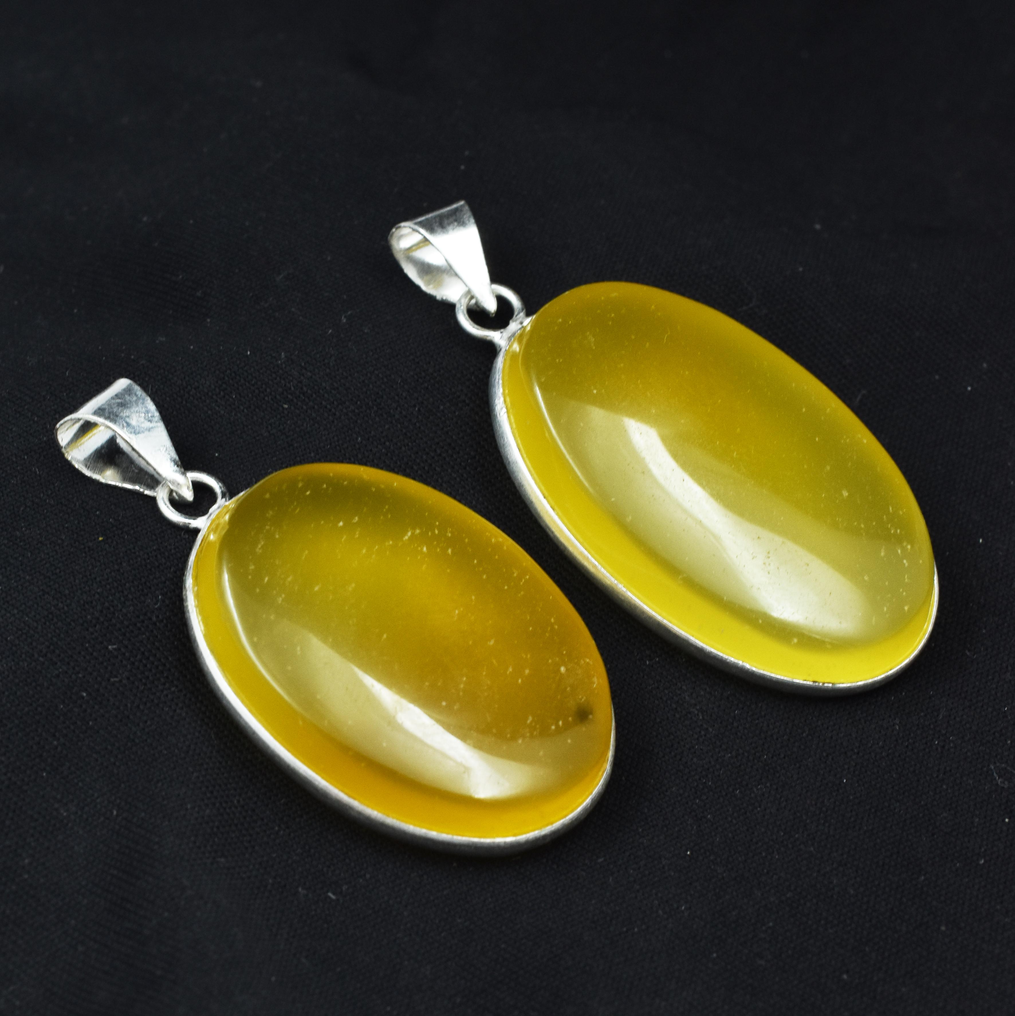 

Yellow Onyx Gems Pair 136 Ct Oval Natural Pendant 925 Sterling Silver CERTIFIED AR-1725