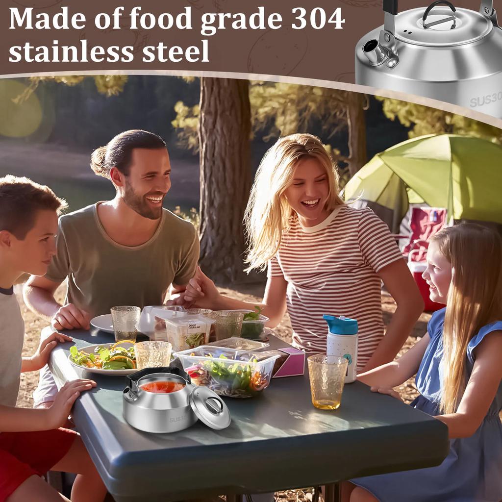 1/1.5L Camping Kettle with Anti Scald Handle Stainless Steel Portable Outdoor Camp Tea Coffee Pot for Travel Outdoor Activity