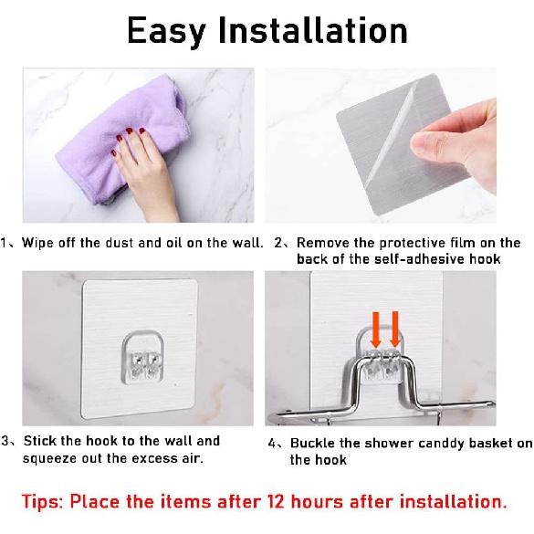 4 Pack Shower Caddy Adhesive Sticker Hook Mount for Shower Caddy Basket Bathroom Shelf Soap Dish Holder Kitchen Sink Caddy Replacement Adhesive Hooks