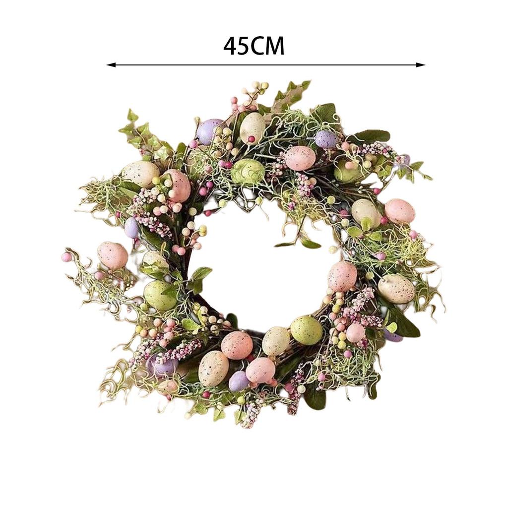 Easter Wreath with Pastel Eggs Front Door Wall Hanging Artificial Green Leaves Garland for Party Holiday Home Garden Decoration