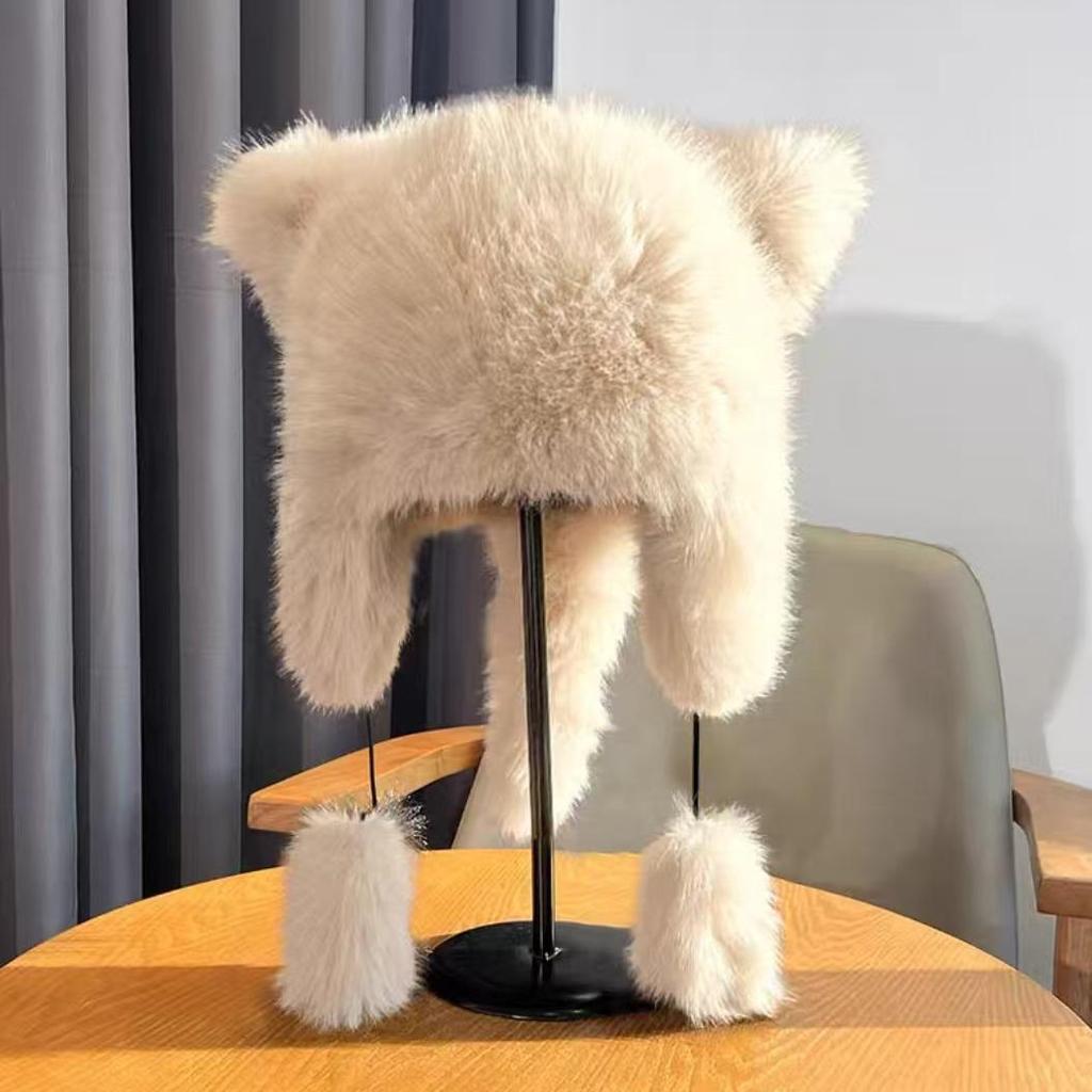 Warm Windproof Faux Fur Lei Feng Hat with Earmuffs for Women