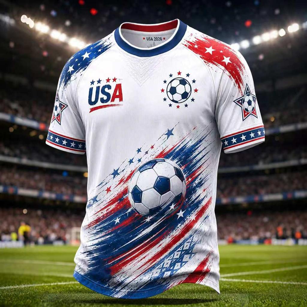 Men's Round Neck Printed Soccer for Sports and Casual Wear